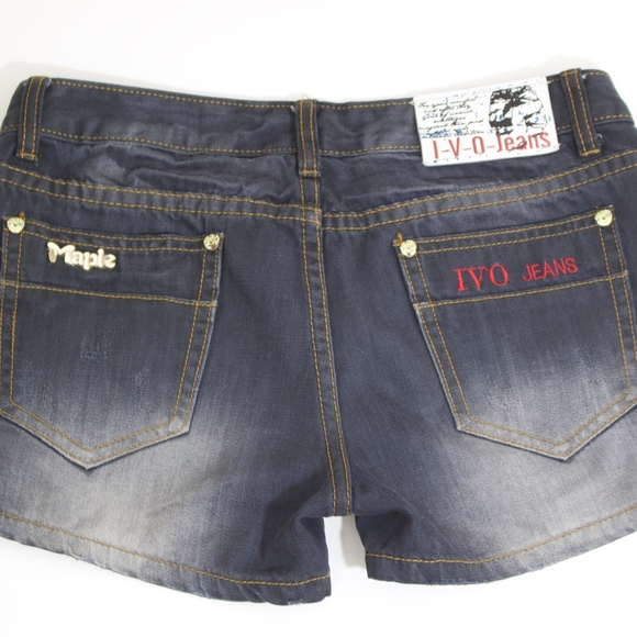 black denim bleached acid washed shorts - Picture 3 of 5